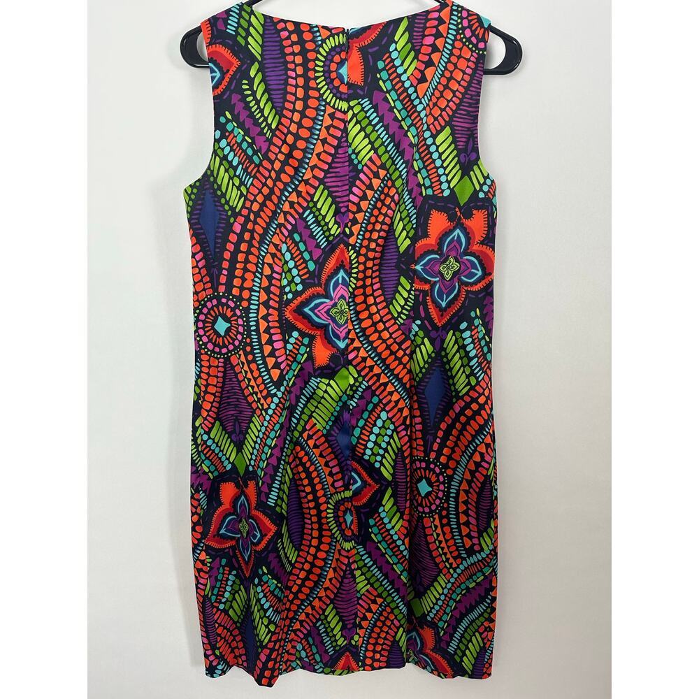 Y2K Vibrant Mosaic Sleeveless Sheath Dress Maximalist Mod 60s Psychedelic 12 L - Picture 5 of 11